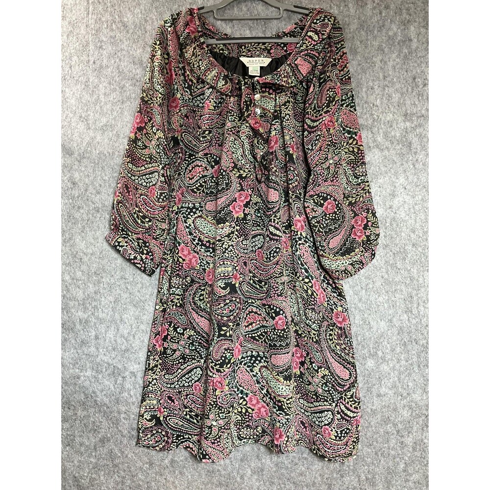 Roper Dress Womens Large Black Pink Paisley Floral Ruffle Peasant Boho Lined